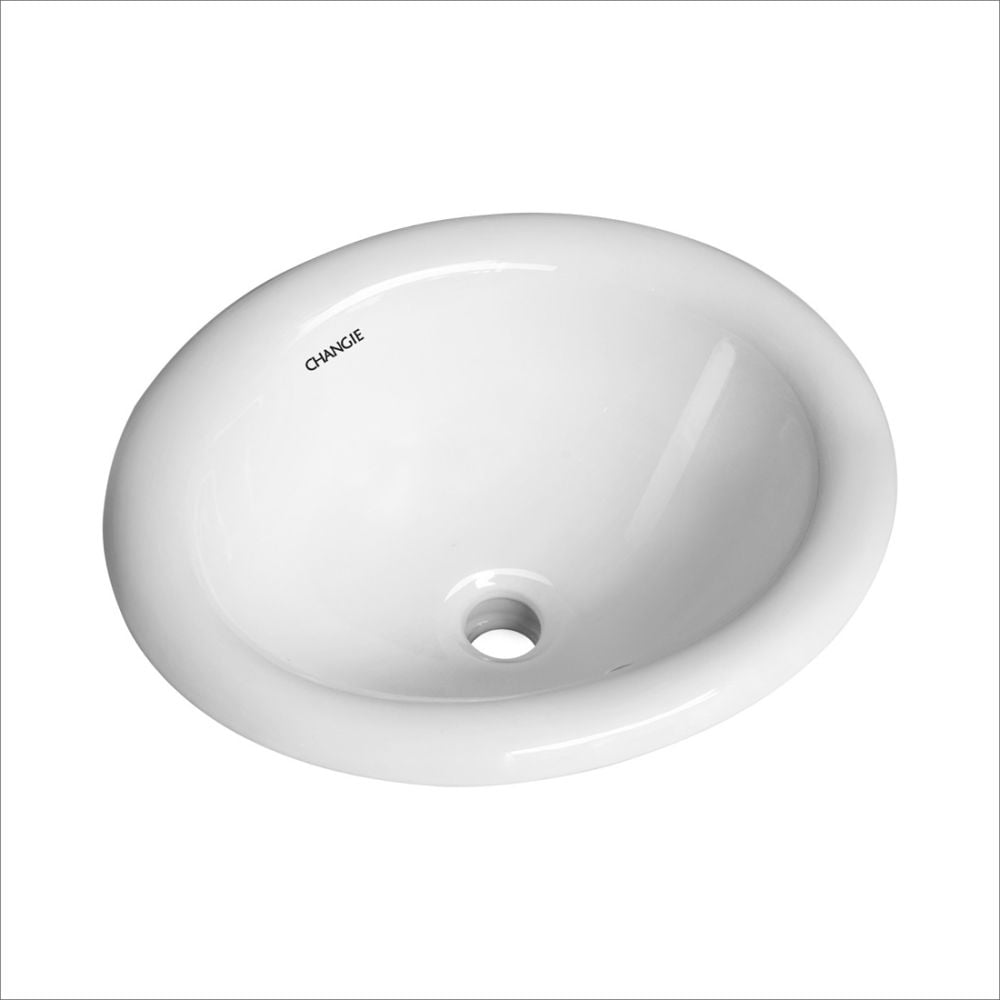 Kepooman 1004W Top Mount Vanity Sink, Porcelain Drop In Basin for Bathroom, White, 17" X 15"