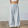 thumbnail image 2 of Lenpel Palazzo Pants for Women Lightweight Elastic High Waisted Drawstring Pleated Striped Wide Leg Pants Baggy Casual Trousers(White,X-Large), 2 of 7