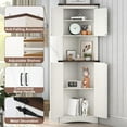 thumbnail image 2 of ChVans Farmhouse 68" Tall Corner Cabinet w/4 Barn Doors, 5 Tier Bookcase Storage Cabinet with Adjustable Shelves, Corner Storage Cabinet for Bathroom,Living Room,Kitchen, White-Brown, 2 of 10