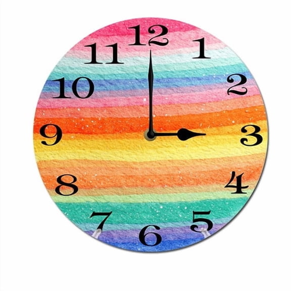 ZXCXRQFa Rainbow Striped Watercolor Home Decor Butterfly Round Wood 10 Inch Wall Clock Non Ticking Silent Clock Art for Living Room Kitchen Bedroom Decorative