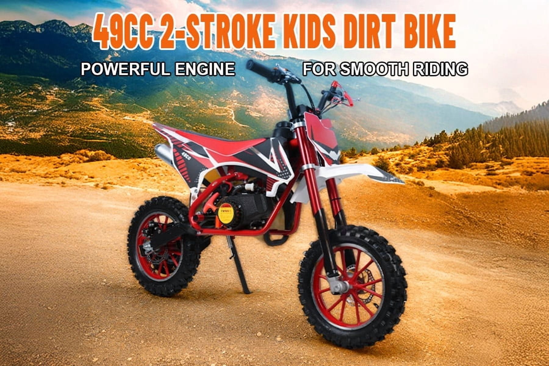 Kids Dirt Bike 49cc EPA Approved, 2-Stroke 25mph 10+ Miles for Teens Red