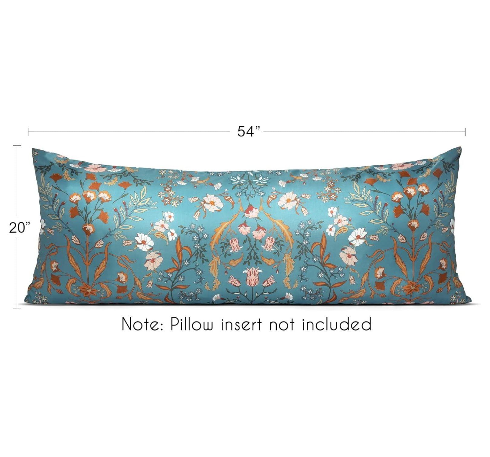 Boho Wildflower Vintage Floral Girl Body Pillow Cover Case Decorative Accent Long Couch Kids Bed Pregnancy Pillowcase 54x20 Turquoise Botanical Bohemian Farmhouse Cottagecore