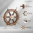 thumbnail image 3 of Inanosa 18" Premium Nautical Wooden Ship Boat Wheel | Captain Pirate Ship's Wheel With Brass Handle | Home Décor Wall Sculptures, 3 of 5