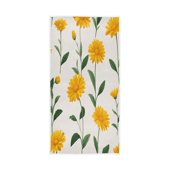 Bath Towel Single-Sided Printed Highly Absorbent Soft Quick Towel for Bathroom Spa Gym & Sports Yellow Daisies Pattern