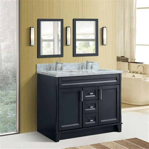 Bellaterra Home 400700-49D-DG-WMR 48 in. Double Rectangle Sink Vanity with Carrara Marble Top, Dark Gray & White