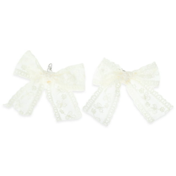 Unique Bargains 1 Pair Shoelace Charms Lace Bow Fashion Shoe Accessories Beige