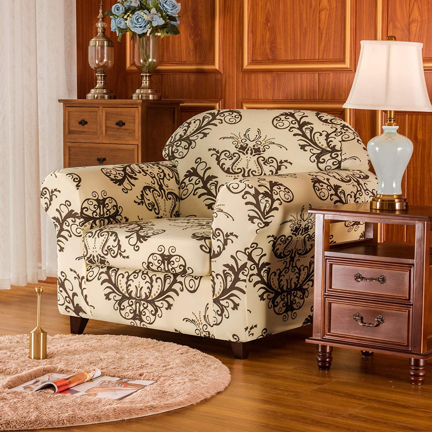 Subrtex Sofa Slipcovers Stretch Couch Covers 2-Piece Spandex Printed Furniture Protector Home Decor (Coffee, Chair)