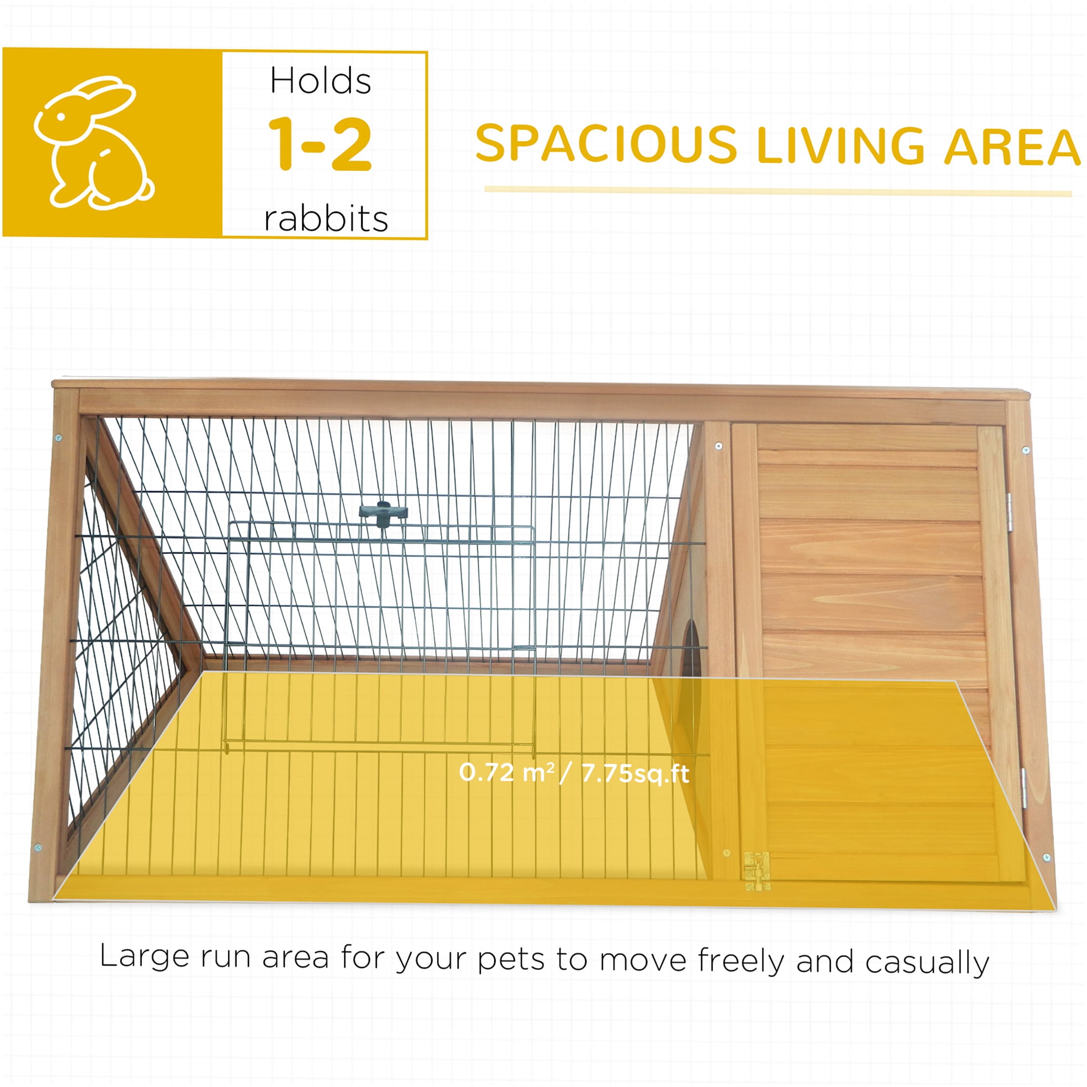 JERFIT 46" Outdoor Rabbit Hutch with Run, A-Frame Wooden Bunny Cage with Ventilated Wire, Weather-Resistant Small Animal House, Yellow