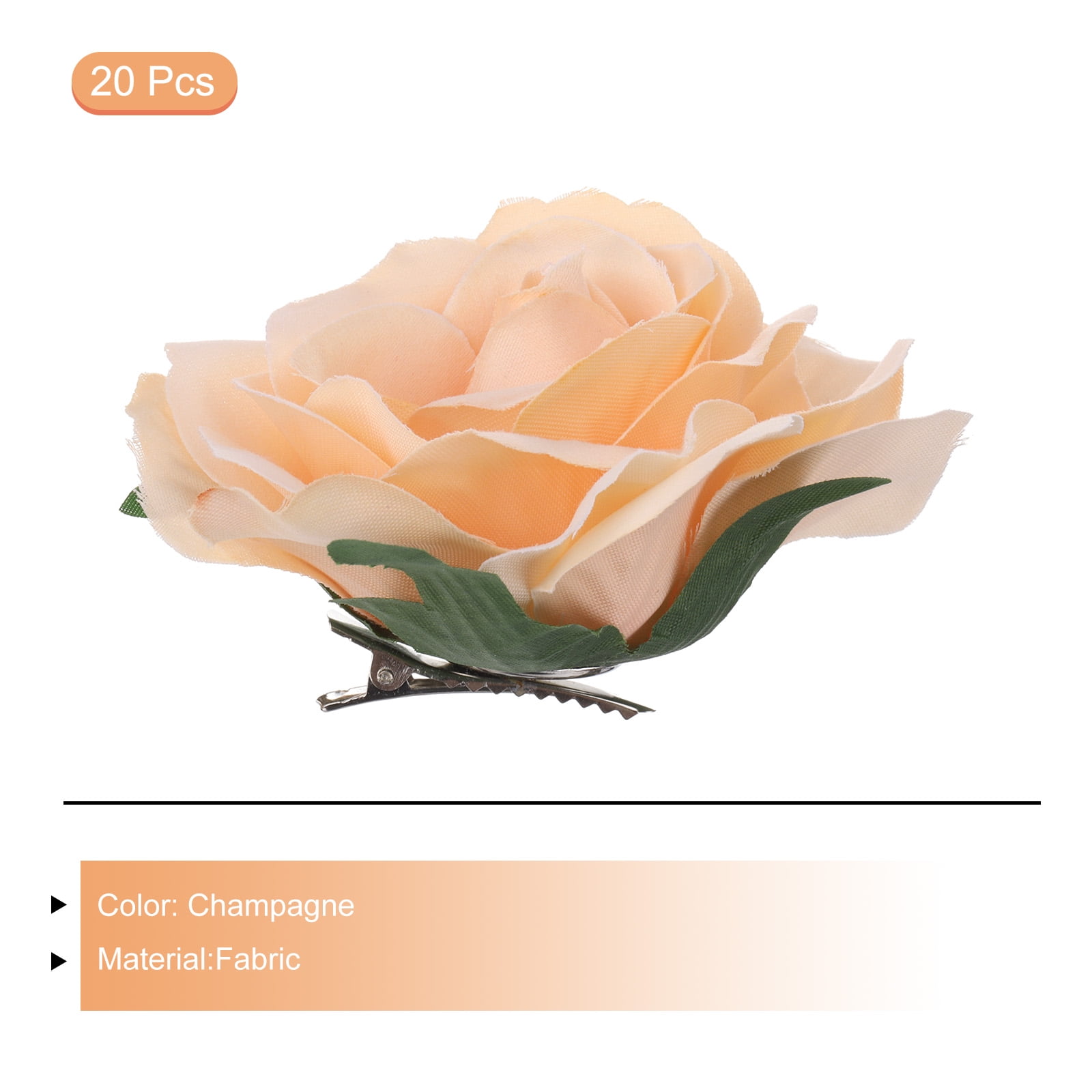 Uxcell 20 Pcs Rose Flower Hair Clips 4 Inch Flower Hair Pins Flower Brooch for Women Hair Accessories Champagne