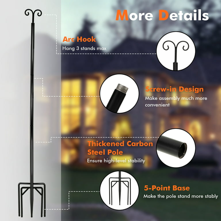 String Light Poles 2 Pack Outdoor Metal Poles with Top Arc Hook and 5-Prong Base-10 ft丨Costway