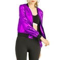 thumbnail image 5 of INSPIRE CHIC Women's Casual Stand Collar Metallic Zip Crop Length Bomber Jacket 2XL Dark Purple, 5 of 8