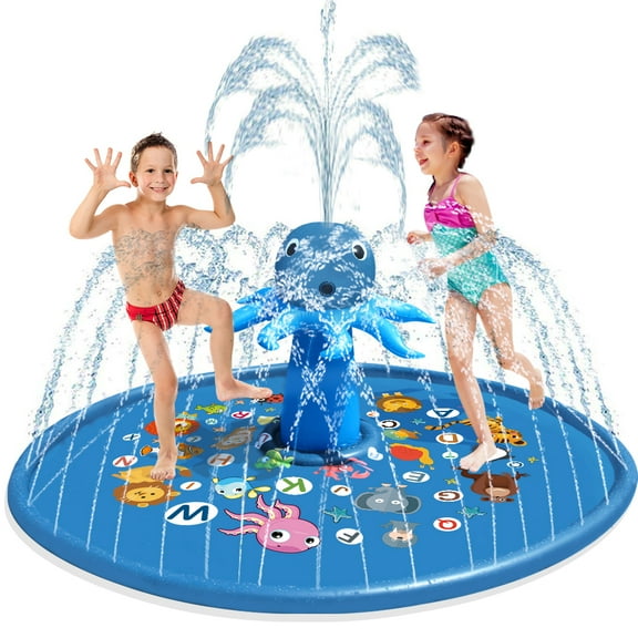 Growsly Inflatable Splash Pad Large 67" Kids Sprinkler Pool Octopus Outside Toys for Toddler Baby 1-6 Years Old, Blue
