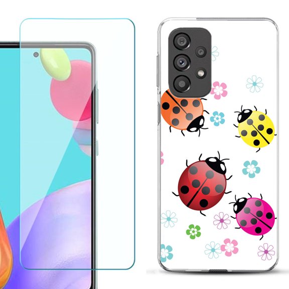 Slim-Fit Gel TPU Phone Case for Samsung Galaxy A33 5G, with Tempered Glass Screen Protector, by OneToughShield ® - Ladybug