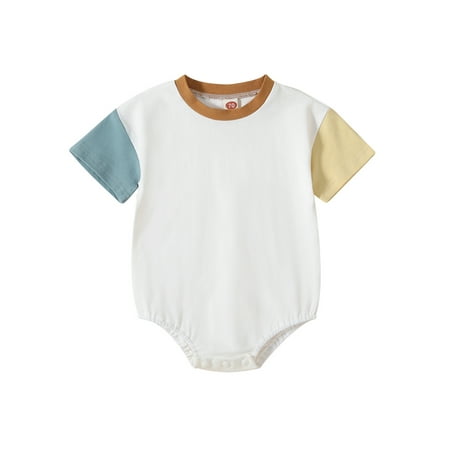 

Infant Baby Boys Girls Romper Contrast Color Short Sleeve Crew Neck Summer Casual Playsuit Tops