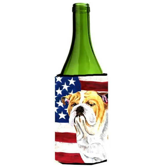 USA American Flag With Bulldog English Wine bottle sleeve Hugger - 24 oz.