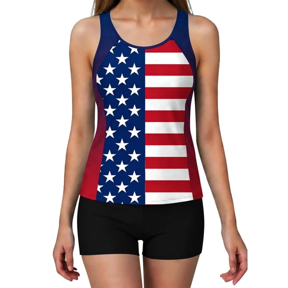 Nmnitkp Two Piece Tankini Swimsuits for Womens Independence Day Modest Tankini Bathing Suit Tops with Boy Shorts and Padded Tummy Control Swimwear