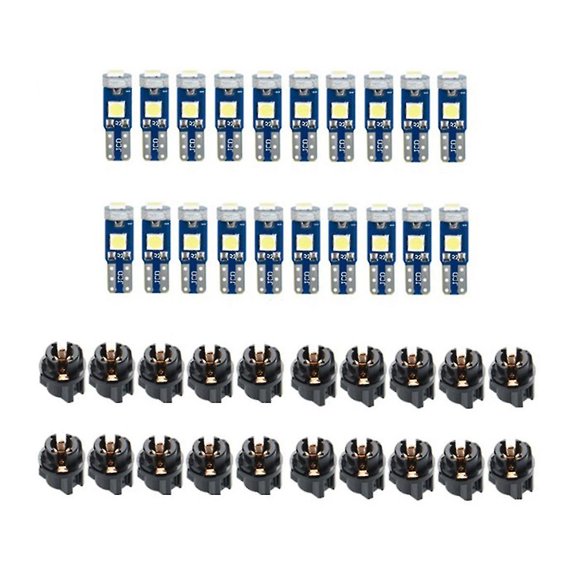 20pcs T5 Led Lights For Car Dashboard Panel Gauge Indicator, 3030-3smd Light Replacement With Twist