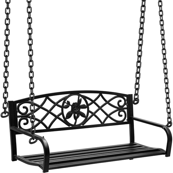Craftian Heavy Duty Metal Hanging Porch Swing Chair Outdoor Swing Steel Patio Bench Lounge Capacity 660lb for Garden, Balcony, Living Room, Black Rose