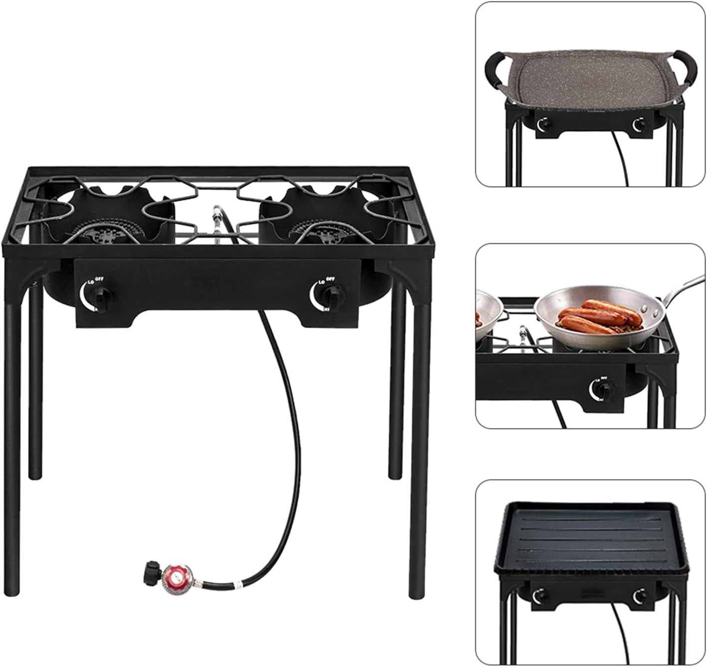 Outdoor Portable Propane Gas Stove with Heavy Duty Cast Iron Burner and Detachable Stand Legs for Camping