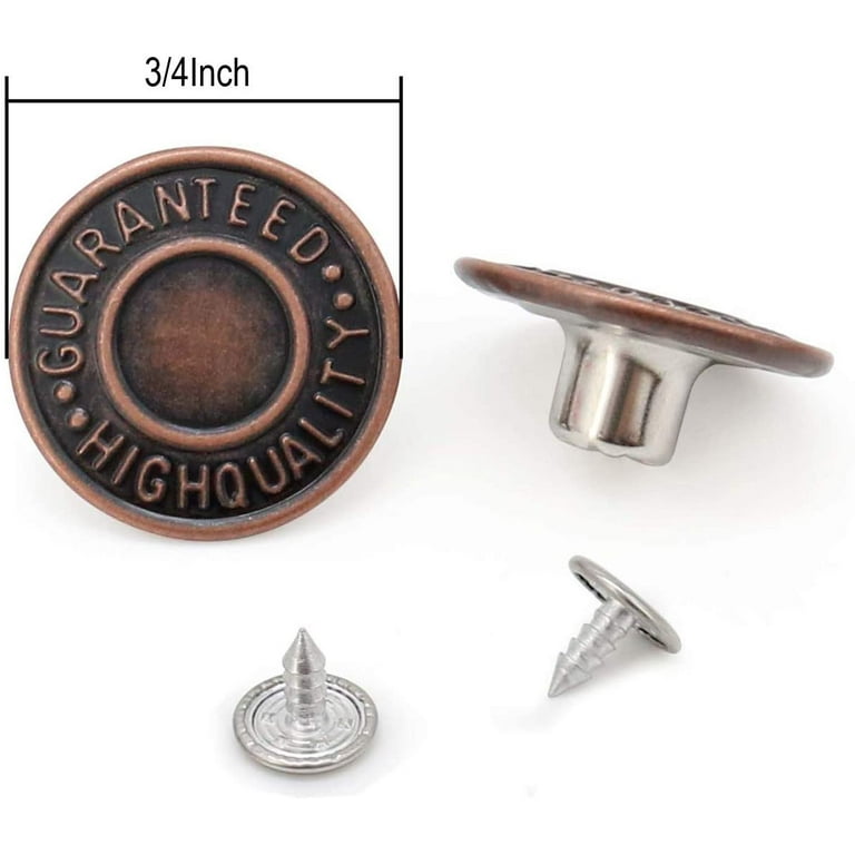 Jean Button Pins, 3/4inch Vintage No-Sew Instant Replacement Combo Copper  Tack Buttons for Fake Denim, Suspender Pants, Cowboy Clothing Jacket with  Assorted Rivet (12 Sets) 