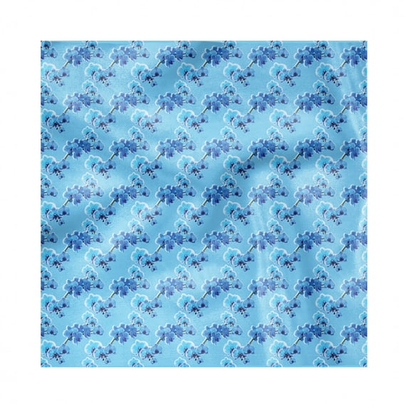 Orchids Decorative Satin Napkins Set of 4, Retro Revival Pattern with Blossoms White Polka Dots on Blue, Square Fabric Party & Dinner Napkin, 18", Dark Green Pale Blue, by Ambesonne