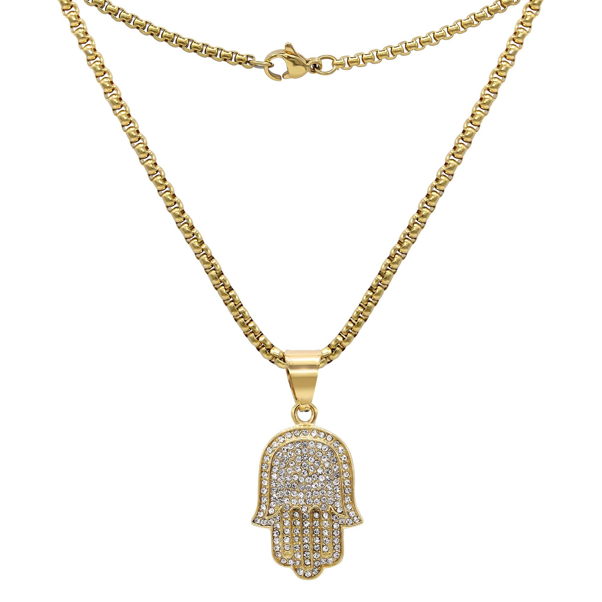 Elegant 14k Rose Gold CZ with Genuine Garnet Center Stone Chic Hamsa Pendant Necklace