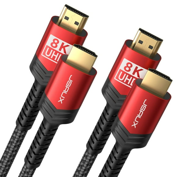Cable HDMI JSAUX 8K 2.1, 48 Gbps, alta velocidad, 3 pies, paquete de 2 unidades, rojo