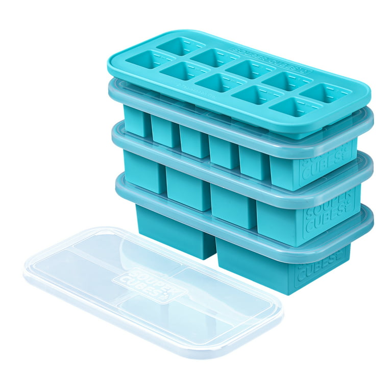 1-Cup Extra Large Freezing Tray for soup,broth,sauce or Butter,2 Pack Ice Cube Trays with Lid, Silicone Freezer Container Molds Soup Trays -Makes Four