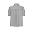 thumbnail image 6 of RongHuan Women's Ruffle Striped Shirts Summer Short Puff Sleeve Stand Collar Fashion Work Casual Loose Blouse, 6 of 8