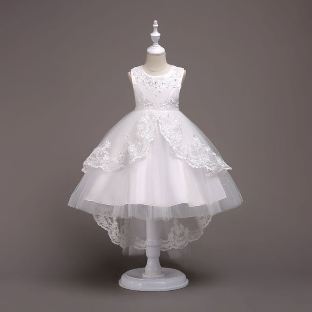 Vestido de princesa de diamantes para niñas de Europa y Estados Unidos, vestido de cola de encaje esponjoso