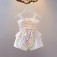 thumbnail image 2 of Mercatoo Summer Clothes Baby Girls Heart Shaped Print Sleeveless Lace Suspender Ruffle Top + Shorts 2Pcs Outfit Kids Set, 2 of 8