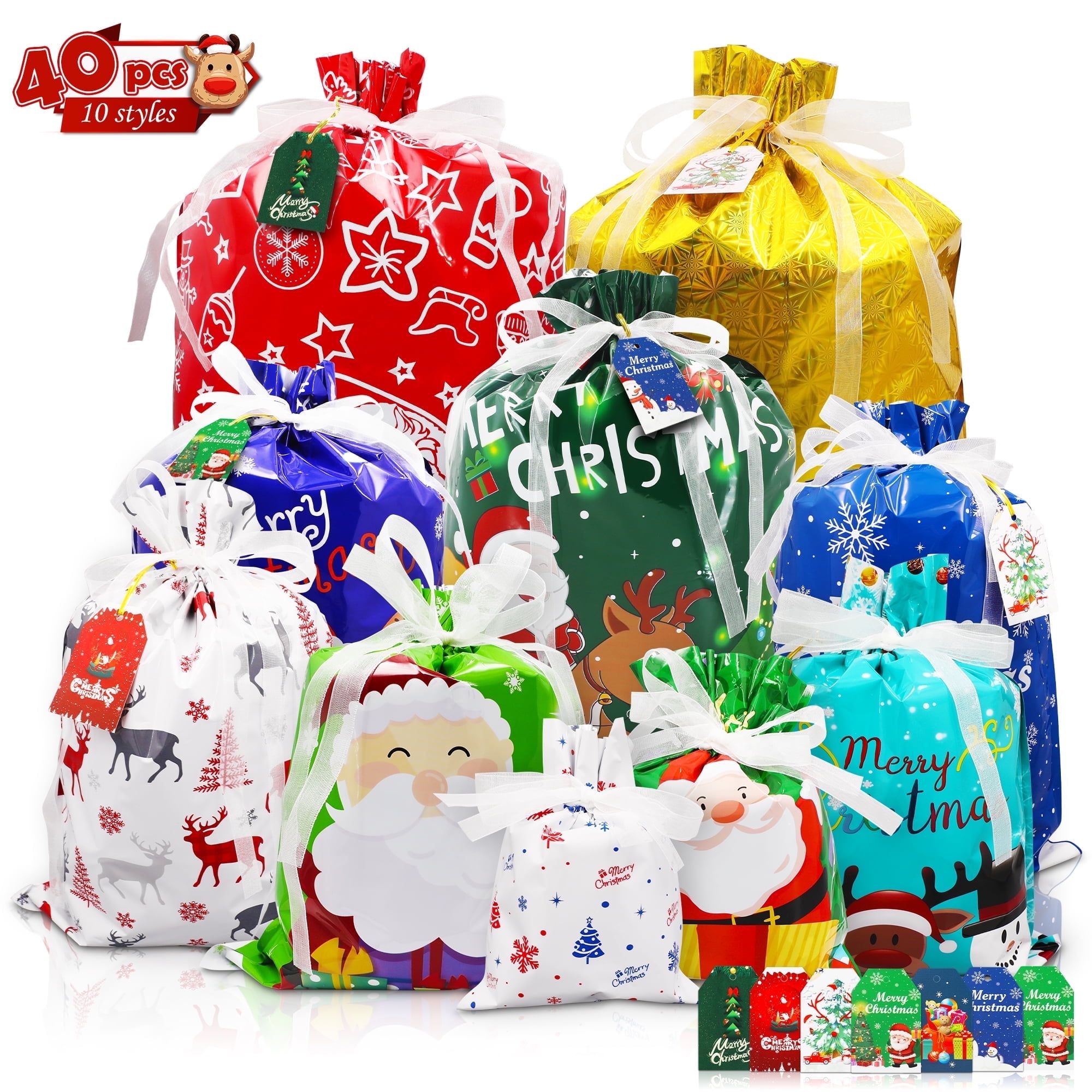Magotan 40-Piece Christmas Drawstring Gift Bags, Assorted Sizes photo 1