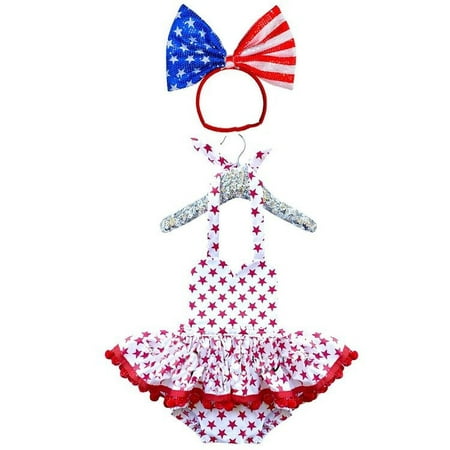 

Canrulo Newborn Baby Girl 4th of July Outfits Striped Bodysuit Romper Dress Set Sunsuit