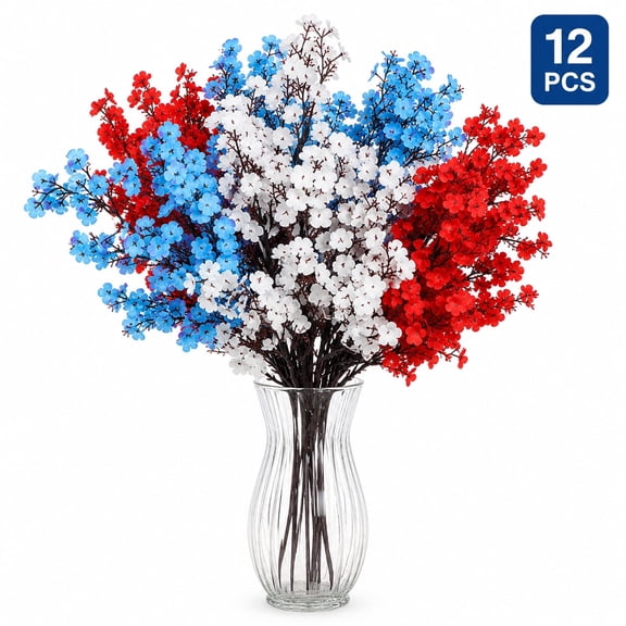 4th of July Flowers - Fake Silk Red White Blue Patriotic Flowers for Independence Day for Independence Day Home Decor 12 Pack