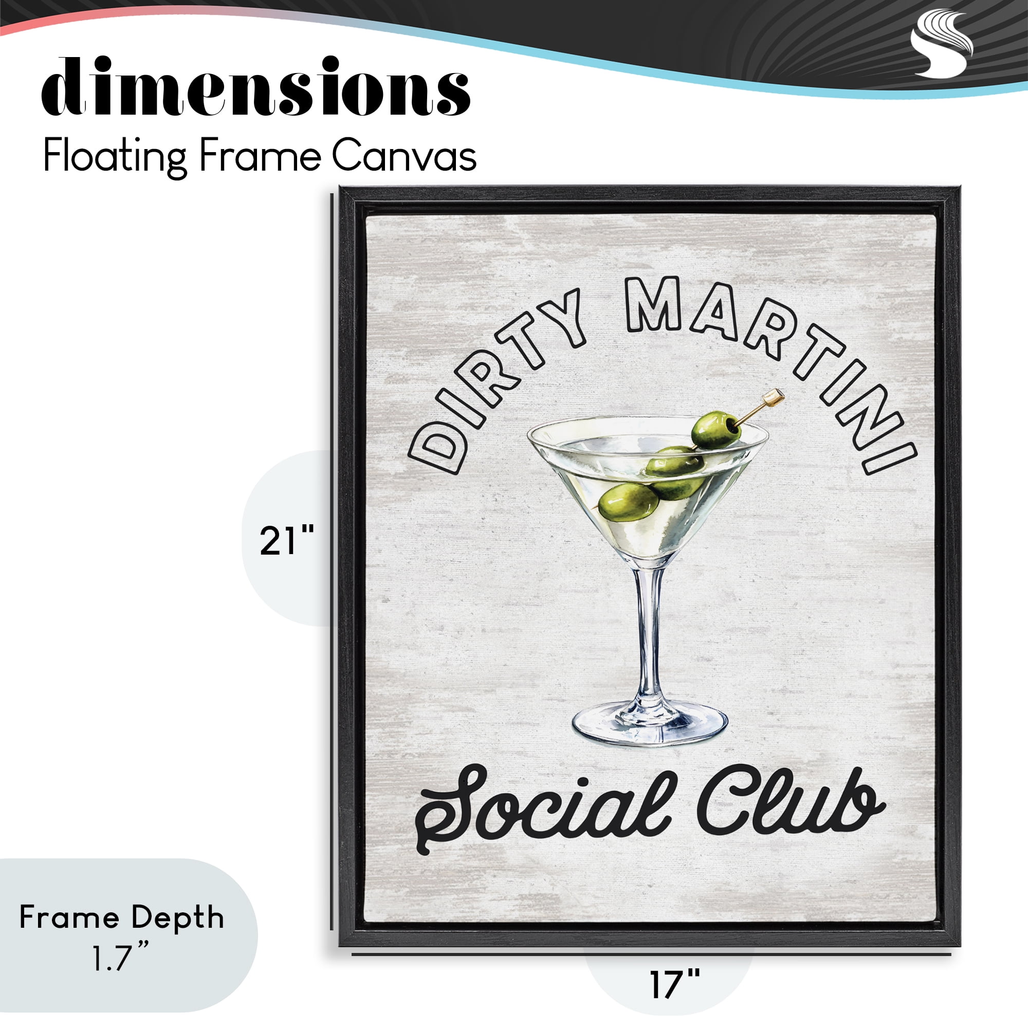 Stupell Industries Dirty Martini Social Club Black Framed Floater Canvas Wall Art, design by Lettered and Lined