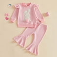 thumbnail image 2 of WUANDIXFA Toddler Girl Outfit I LOVE MY MOMMY/DADDY Short Sleeve T-Shirts Flared Pants Little Girl Summer Clothes (Pink, 6-12 Months), 2 of 9