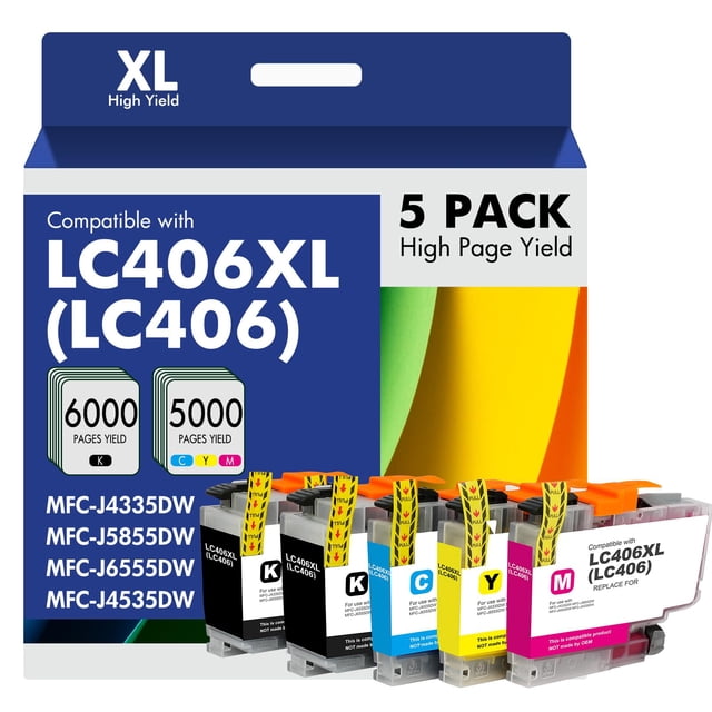 Cartuchos de tinta Toner Bank LC406XL, paquete de 5, alto rendimiento
