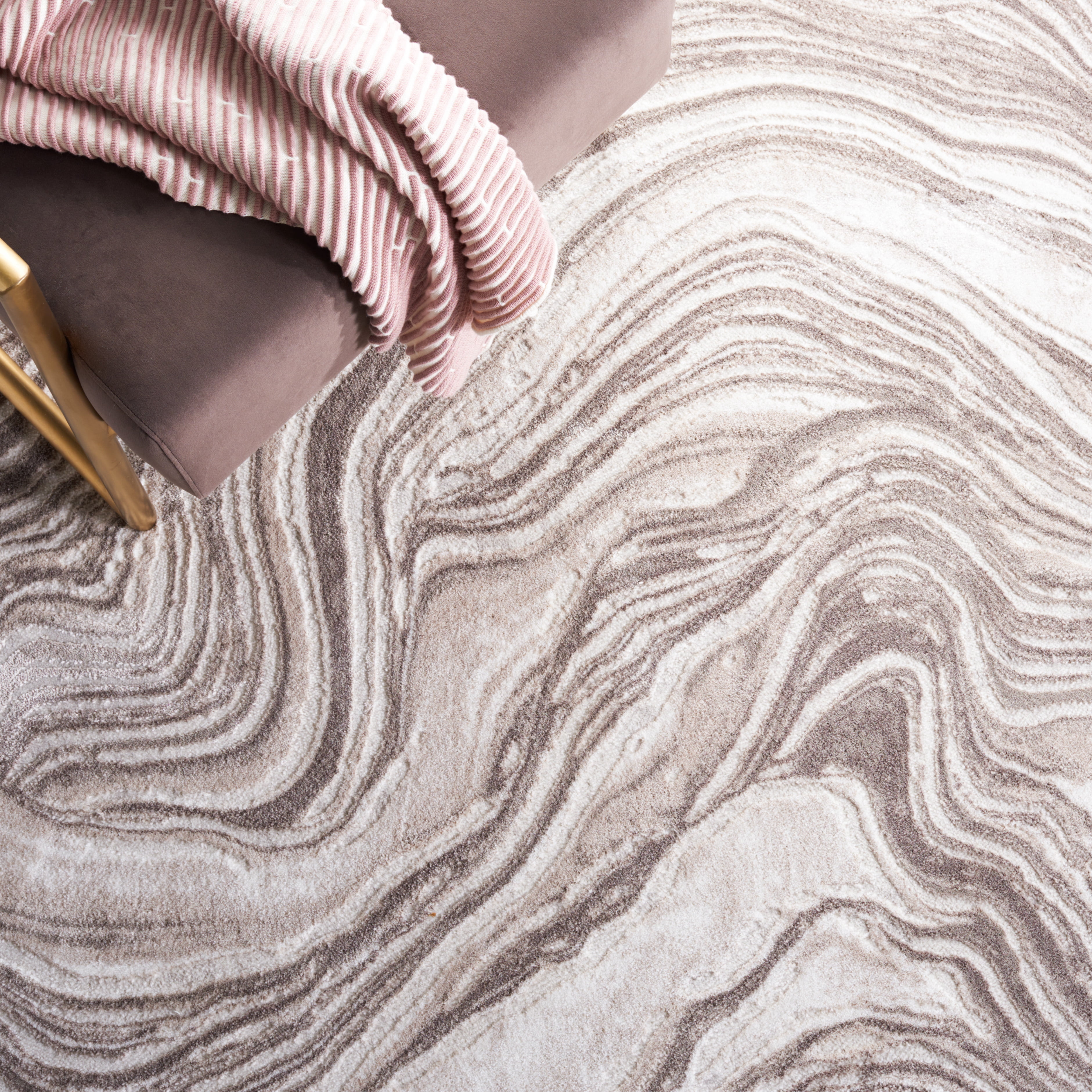 SAFAVIEH Meadow Joey Wavy Marble Area Rug, Beige, 6'7" x 6'7" Round