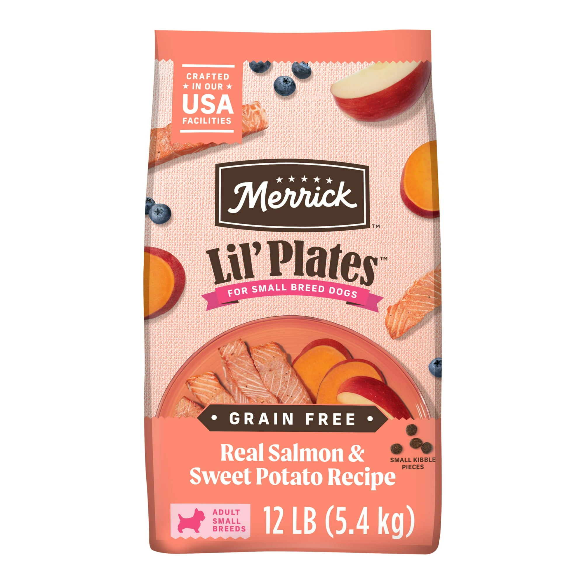 Merrick Lil’ Plates Premium Grain Free Dry Dog Food for Small Dogs, Real Salmon and Sweet Potato Kibble, 12.0 lb Bag