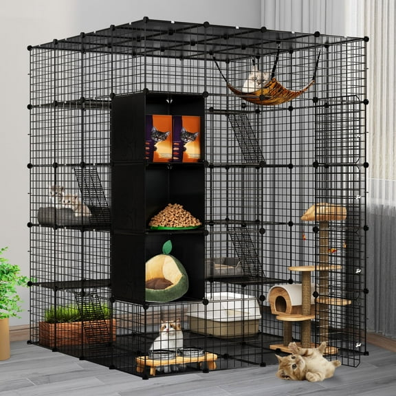 Dextrus Large Cat Cage 5-Tier Kennels with Cube Storage, DIY Indoor Catio Enclosure Spacious Cat Playpen with Hammock, Ideal for 1-5 Cats