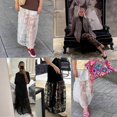 thumbnail image 5 of White Sheer Floral Lace Tiered A-Line Maxi Skirt With Elastic Waist For Women, 5 of 8