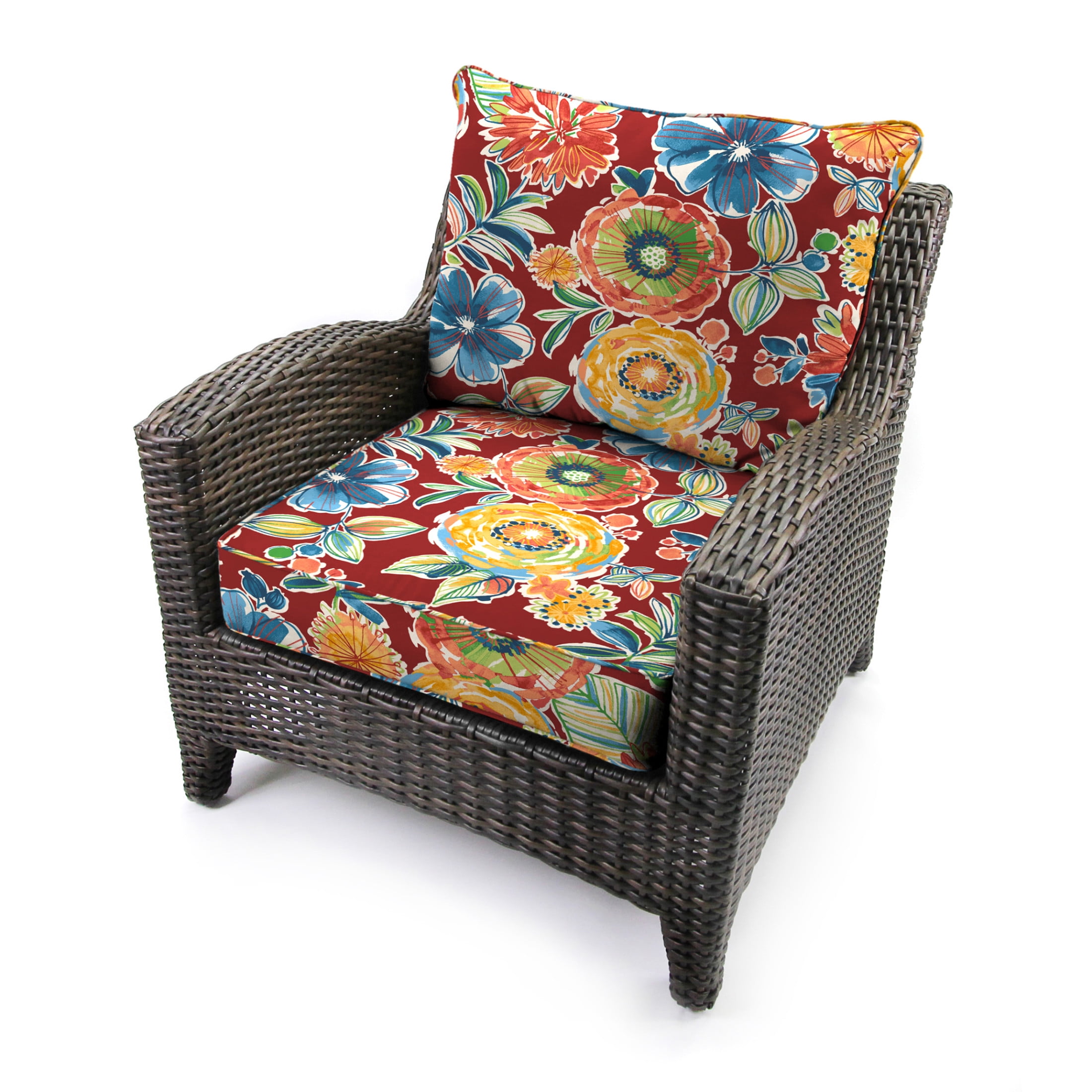 Jordan Manufacturing 46.5" x 24" Colsen Berry Red Floral Rectangular Outdoor Deep Seat Chair Cushion Set with Welt