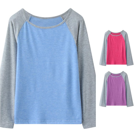 Big Girls Casual Raglan Sleeve T Shirts Crewneck Tunic Tops Kids Color Block Tee Blouses Autumn Clothes Size 12-13T ,Blue