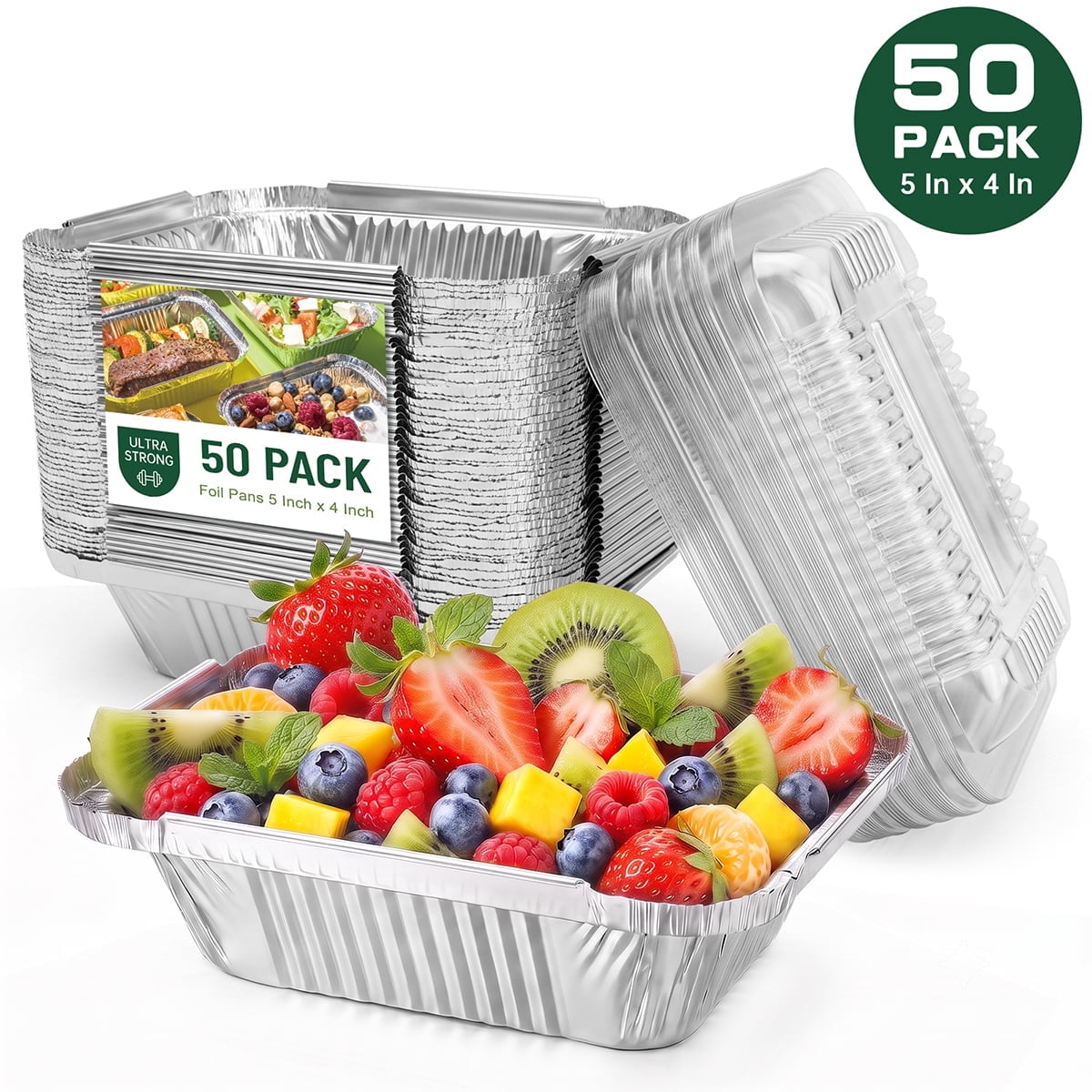 GPED 50 Pack Aluminum Pans with Lids, 4"x 5" Small Foil Baking Tins, Disposable Foil Containers with Lids for Baking Cakes, Bread, Fruit, Salad