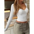 thumbnail image 4 of Female Long Sleeve V Neck T Shirts Double Lined Crop Top Seamed Cup Going Out Tops White XL, 4 of 7