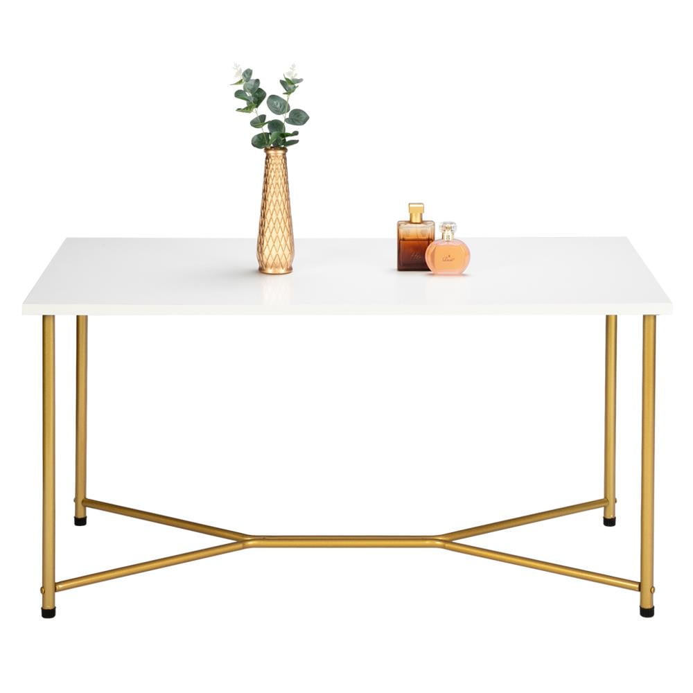 UBesGoo Gold Yleg Design Rectangle Coffee Tea Table with White Wood