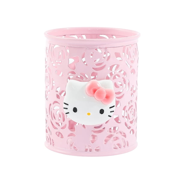 Bonita caja de almacenamiento de artículos diversos de escritorio de metal con forma de Mickey y Hello Kitty en color rosa con dibujos animados, adornos de escritorio para niñas y estudiantes