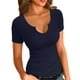 thumbnail image 1 of Camiseta SANDERY para mujer, casual, de verano, cuello en V profundo, azul marino, 1 of 6