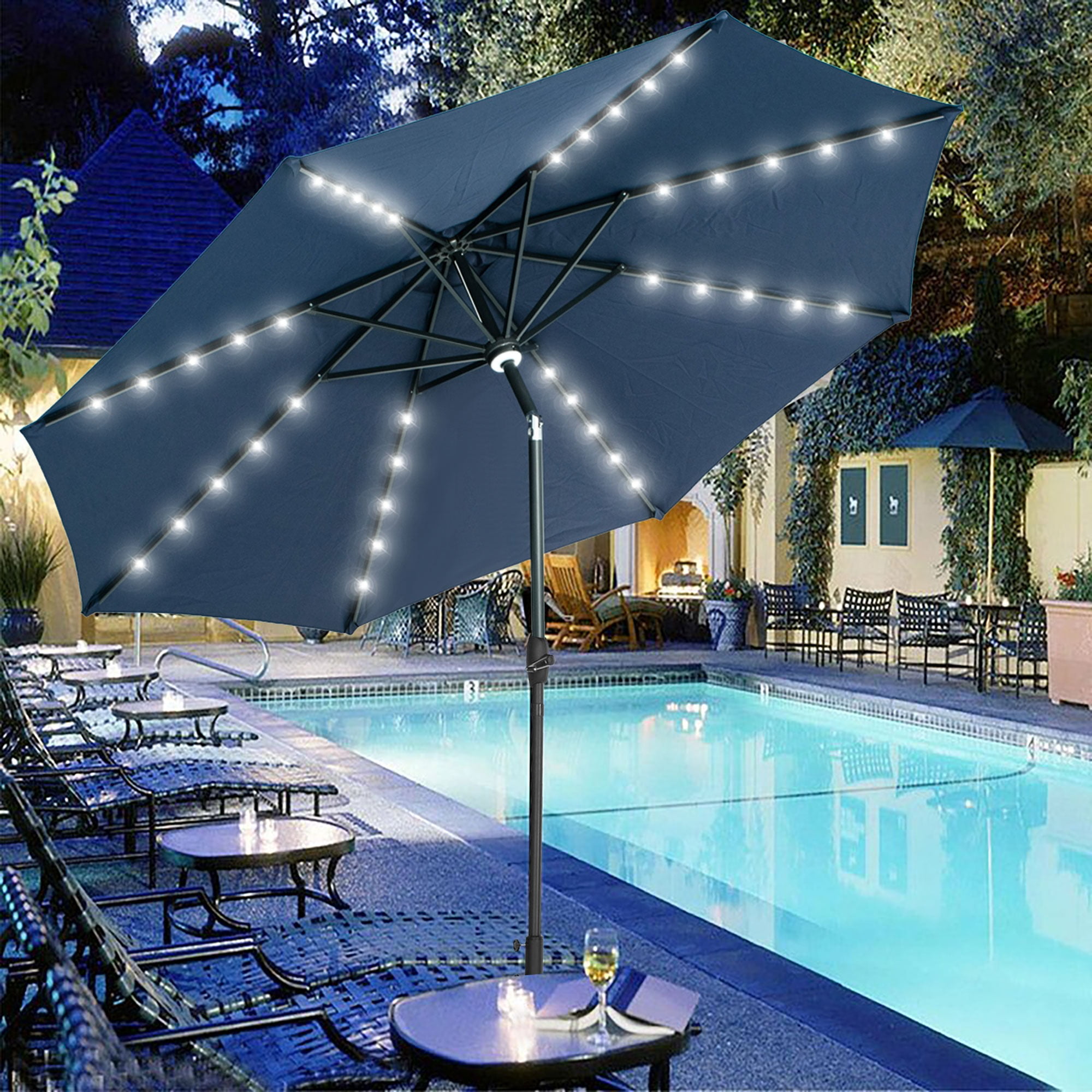 Autlaycil 10ft Solar Patio Umbrellas LED Patio Market Steel Tilt w/ Crank  Outdoor-Green - Walmart.com