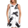 thumbnail image 1 of Easygdp Monochrome Flying Ravens para Vestido Transpirable de Mujer, Vestido Suelto de Manga Corta con Pliegues y Bolsillos para el Verano, 1 of 7